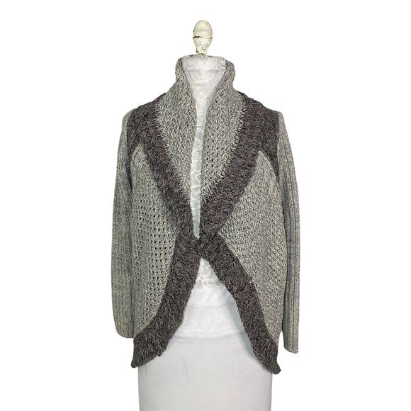 CAbi Gray Shadow Circle Chunky Knit Cardigan Women XS Color Blocked Shawl Collar - Picture 3 of 12